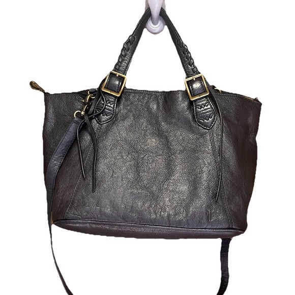 Frye Caelan Leather Crossbody Handbag Medium Size Smokey Gray Satchel - Picture 2 of 16